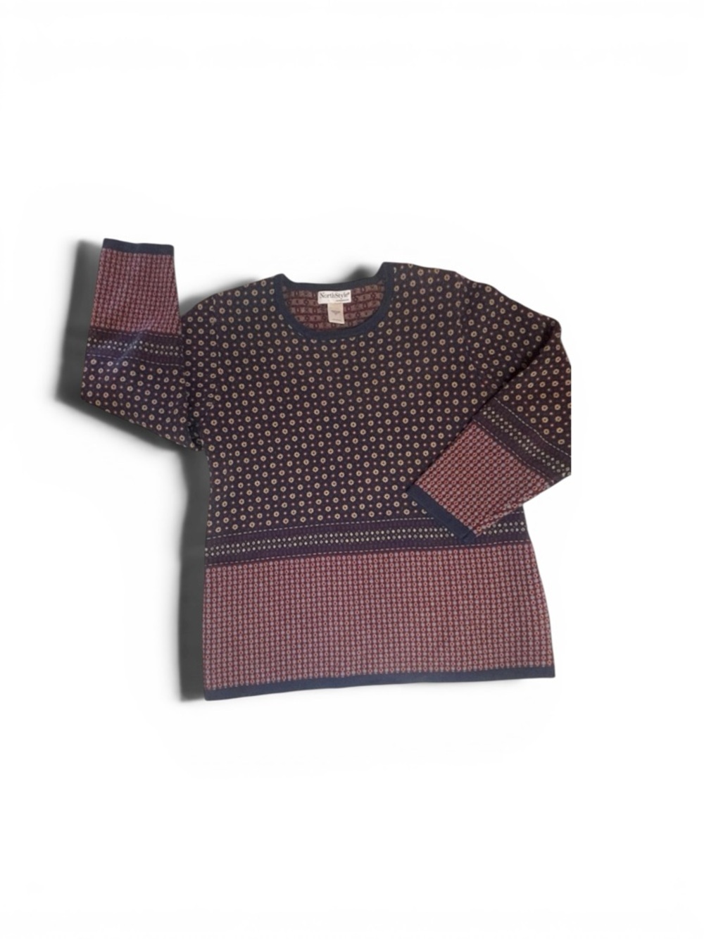 NorthStyle Navy and Burgundy Geometric Crewneck Sweater